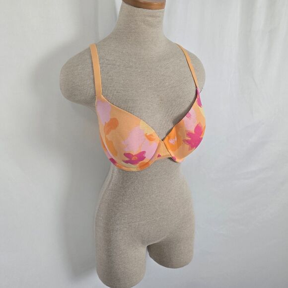 Auden Bra Women's 34DD Pink Orange Floral The Everyday Demi Coverage NWT - Picture 16 of 16